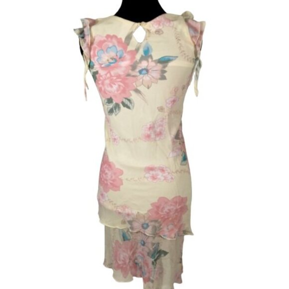 Vtg Y2K Asymmetrical Dress XS Floral Fairy Whimsical Pastel Coquette Romantic - Picture 5 of 9